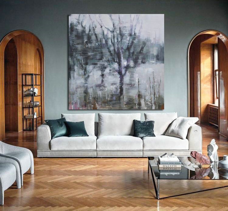 Extra Large 72" Acrylic Painting,Oversized Abstract Landscape Oil Painting,Large Abstract Wall Art,White,Black,Gray.etc